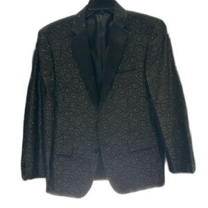 Black Men's Patterned Blazer with Rhinestones Bespoke Size 44 Jacket
